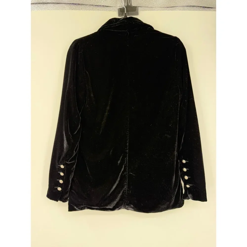 Free People Womens XS Open Front Velvet Blazer Black Victorian Regency Dark Boho